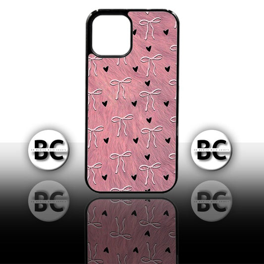 Oppo Pink Bows On Pink Feather With Black Heart Case
