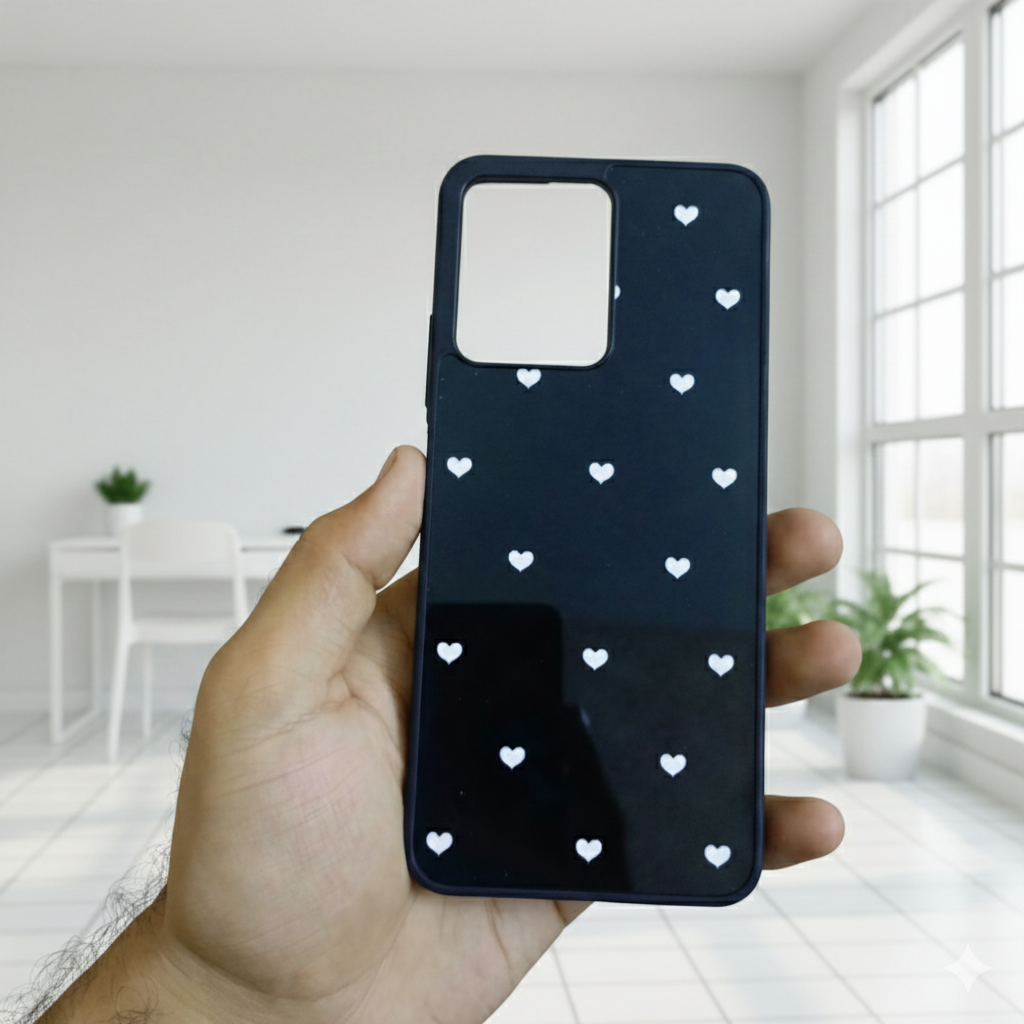 White Hearts on Black Print Cases | Available in Your Phone Model Also