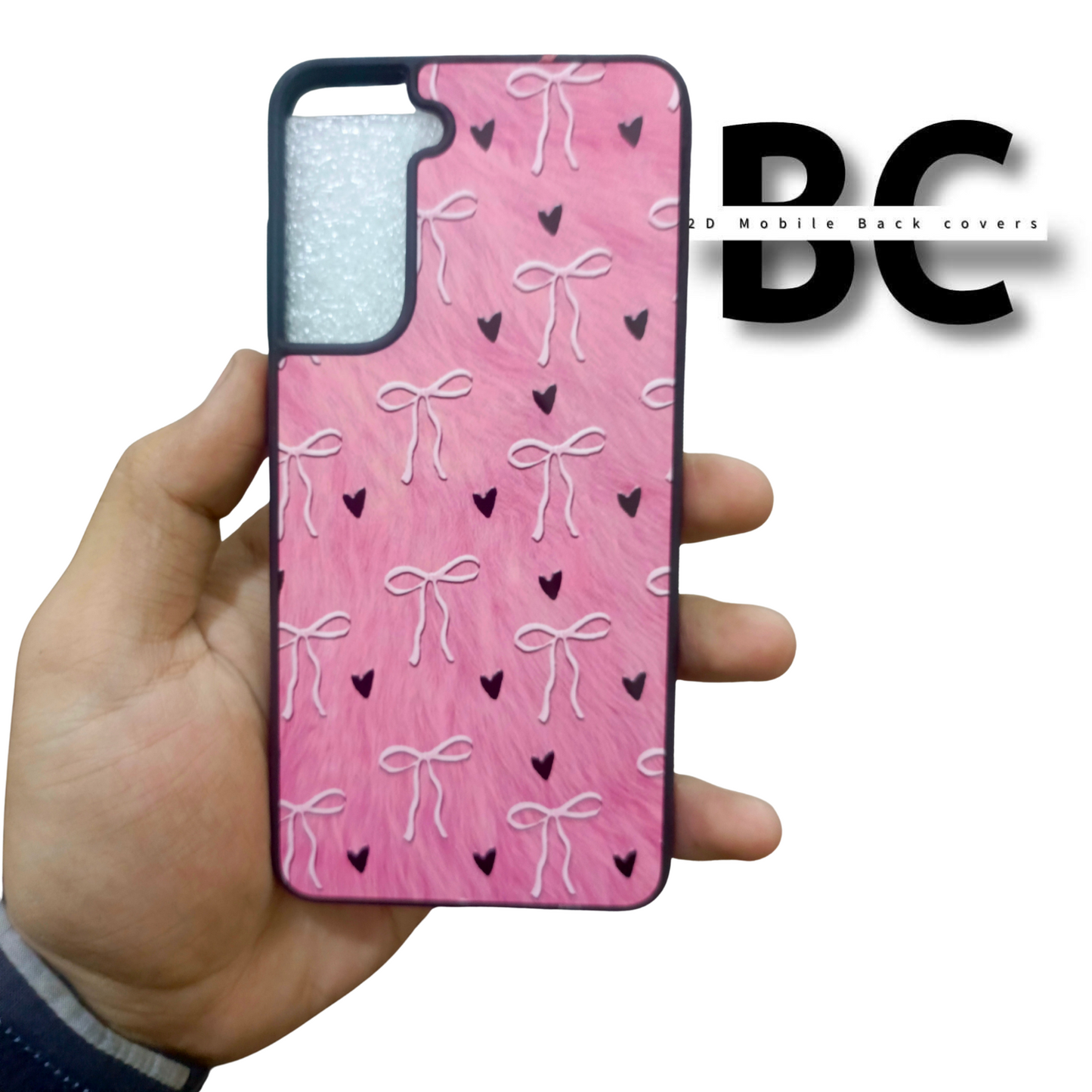 Samsung Galaxy Pink Bows On Pink Feather With Black Heart Case